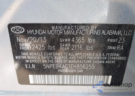 2014 Hyundai Sonata Gls z USA, uszkodzony, nr VIN 5NPEB4AC1EH856255